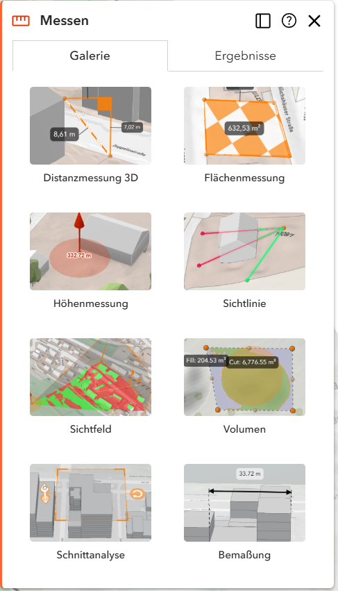 Galerie des neuen Werkzeugs Analyse im 3D-Modus